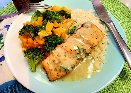 Baked Salmon with Dilly DijonINDULGE YOURSELF!